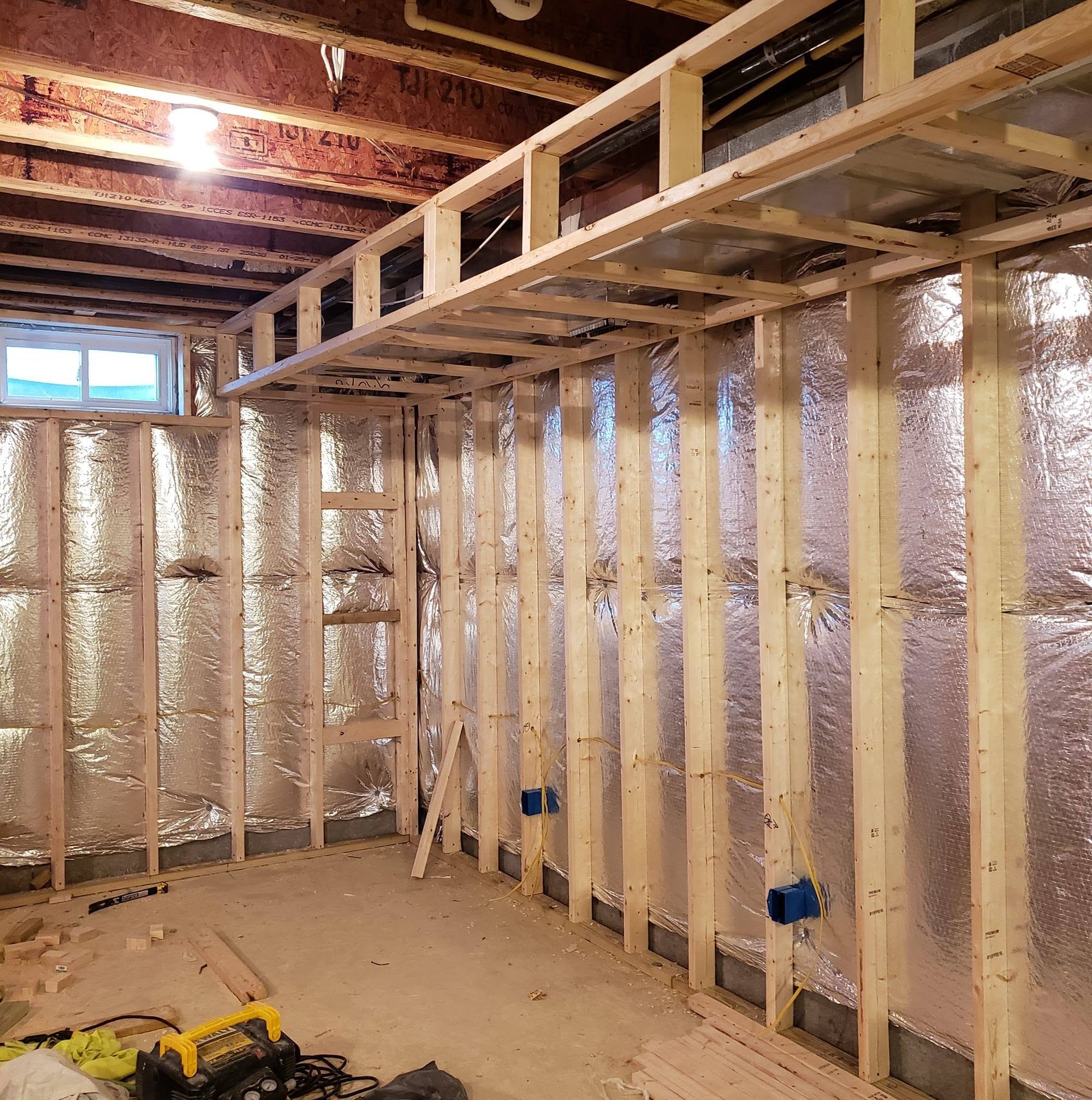 Basement · framing, soffits, and insulation