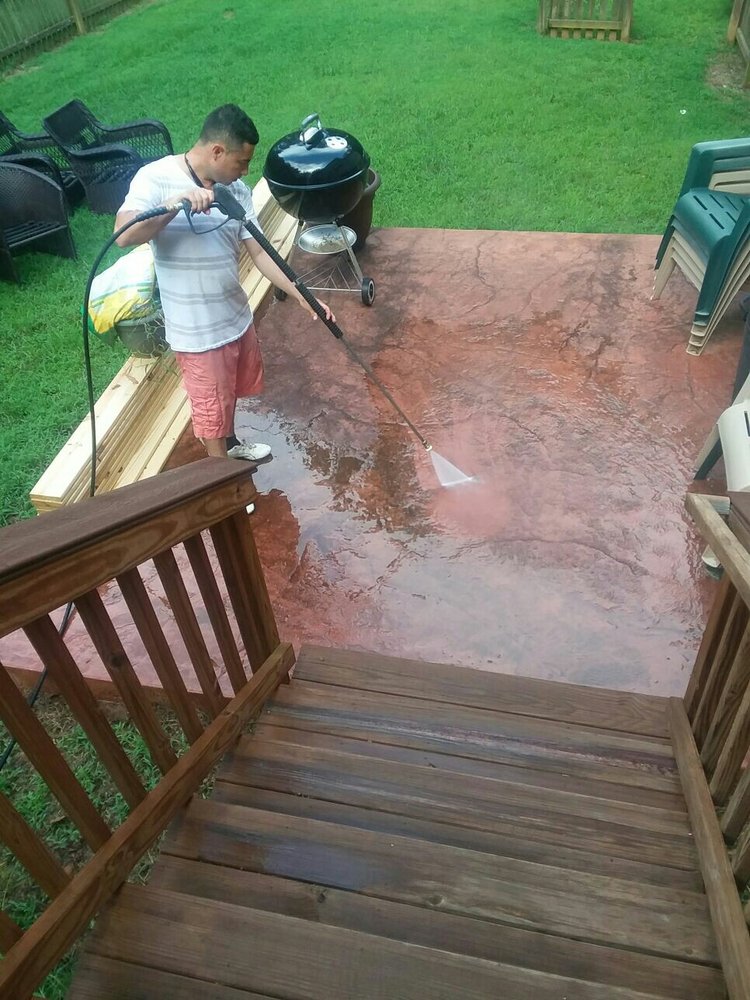 Patio · deep-cleaning a stamped patio